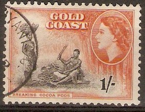 Gold Coast 1952 1s Black and orange-red. SG161.